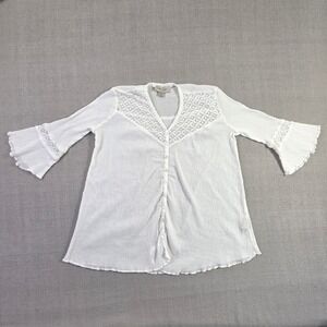 Charlie Paige White Cotton Gauze Lace Crochet Bell Sleeve Boho Blouse S/M
